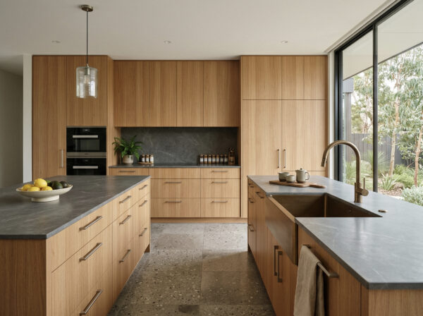 Prefinished Tasmanian Oak panels with crown cut grain and natural matt finish