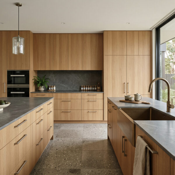 Prefinished Tasmanian Oak panels with crown cut grain and natural matt finish