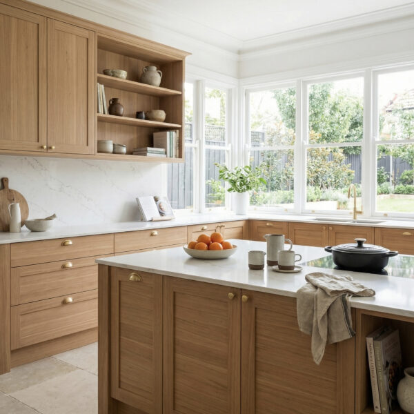 Prefinished Tasmanian Oak panels with crown cut grain and natural matt finish