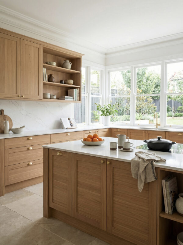 Prefinished Tasmanian Oak panels with crown cut grain and natural matt finish