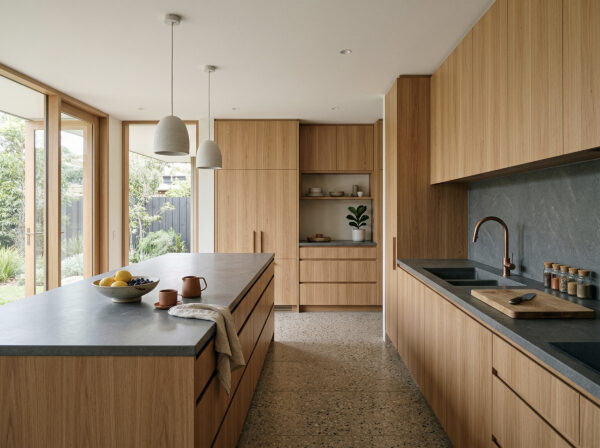 Prefinished Tasmanian Oak panels with crown cut grain and natural matt finish
