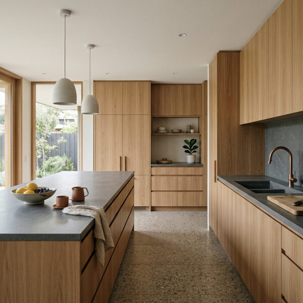 Prefinished Tasmanian Oak panels with crown cut grain and natural matt finish
